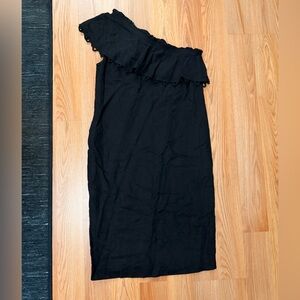 Apiece Apart Black One-Shoulder Ruffle Midi Dress